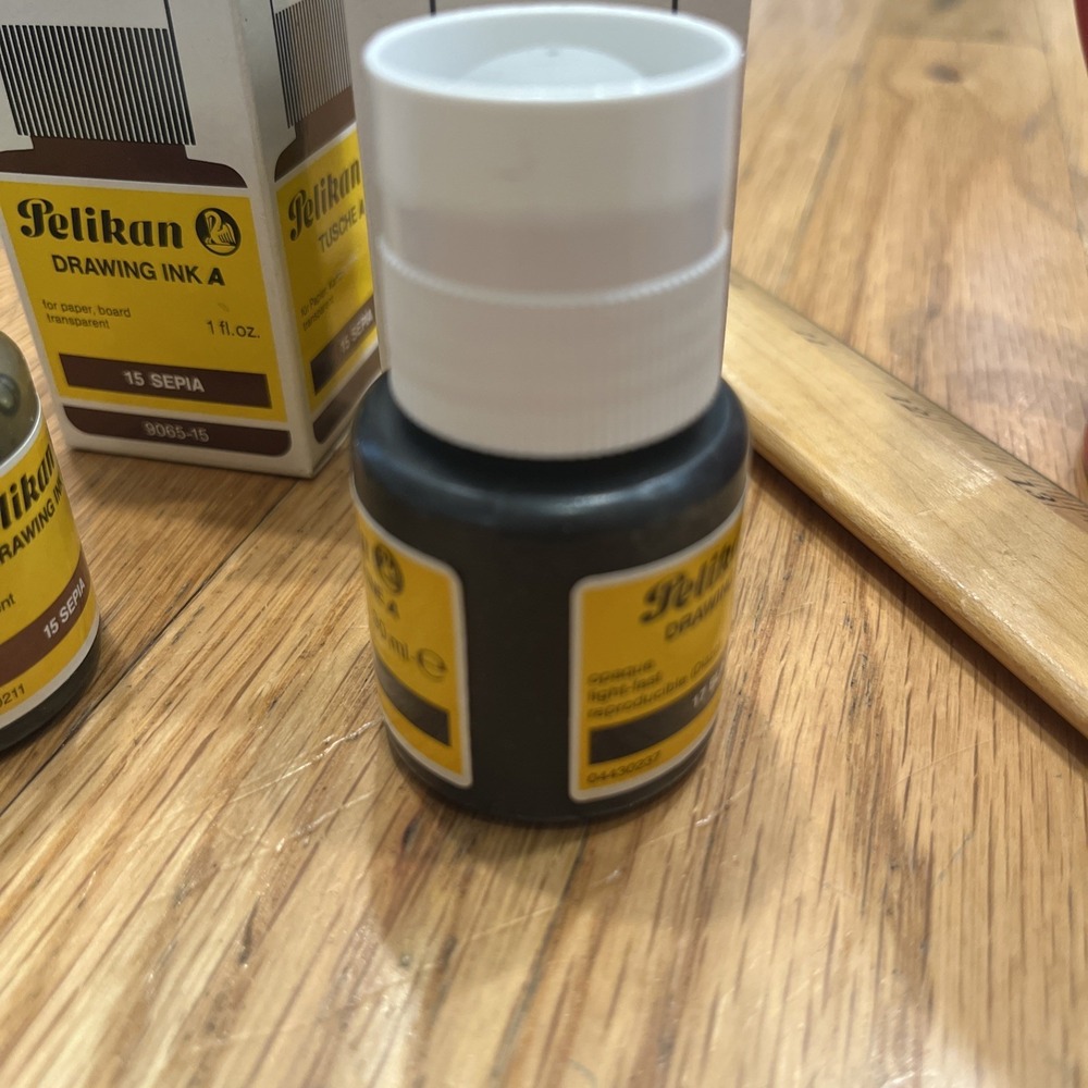 Vintage Pelikan Drawing Ink 1 fl. oz. 30 ml Lot MPN 518- Scarlet Ultramarine Etc - Picture 10 of 10